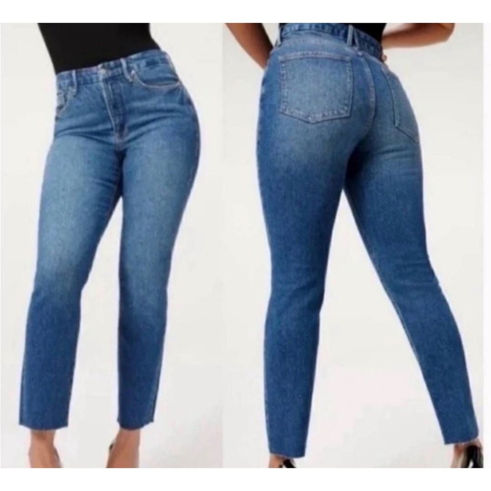 Good American Good Classic High Rise Raw Hem Jeans Blue Size 10/30 GC602TNA